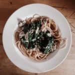pasta met spinazie en zalm